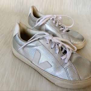 Veja Kid’s Silver/White Campo Low Top Sneakers